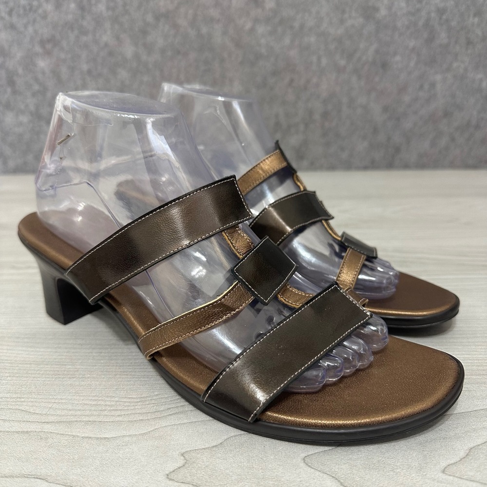 Munro American Sandals‎ Womens Sz 10 Brown Metallic Strappy Low Block Heel
